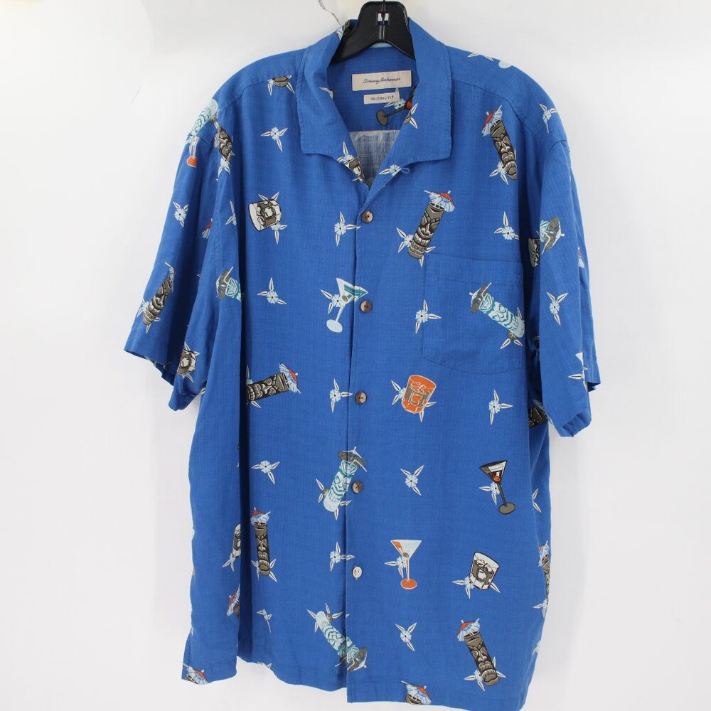 Tommy Bahama Shirt Men's XL Original Fit Tiki Harbor Silk Short Sleeve Button Up